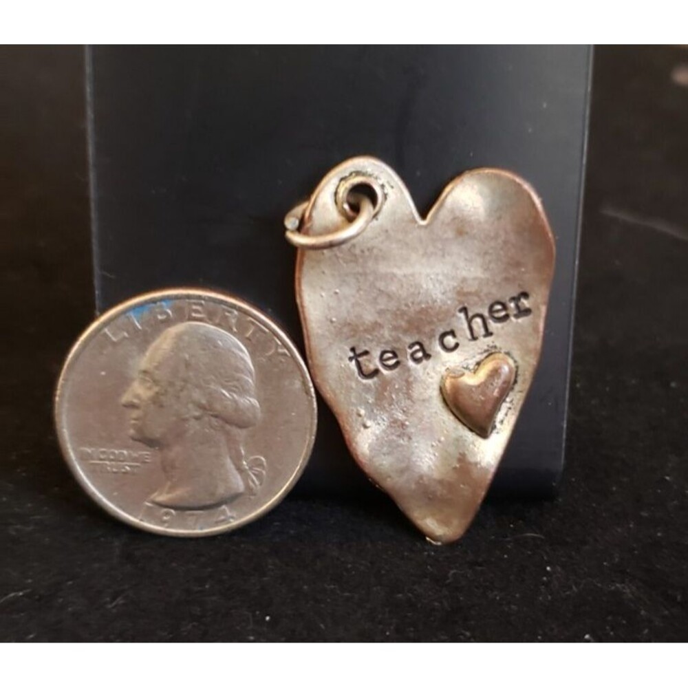 Quirky Teacher / Back to School - Hammered Metal "Teacher" Pendant with a Heart